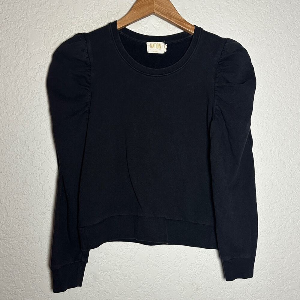 Nation LTD Black Puff Sleeve Sweatshirt Basic Minimalist Long Sleeve Small